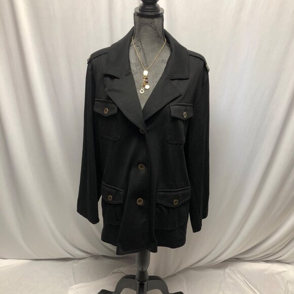 Fashion Bug Utility Jacket Womens Size 2X Black Button Down Pockets Blazer - Picture 1 of 8